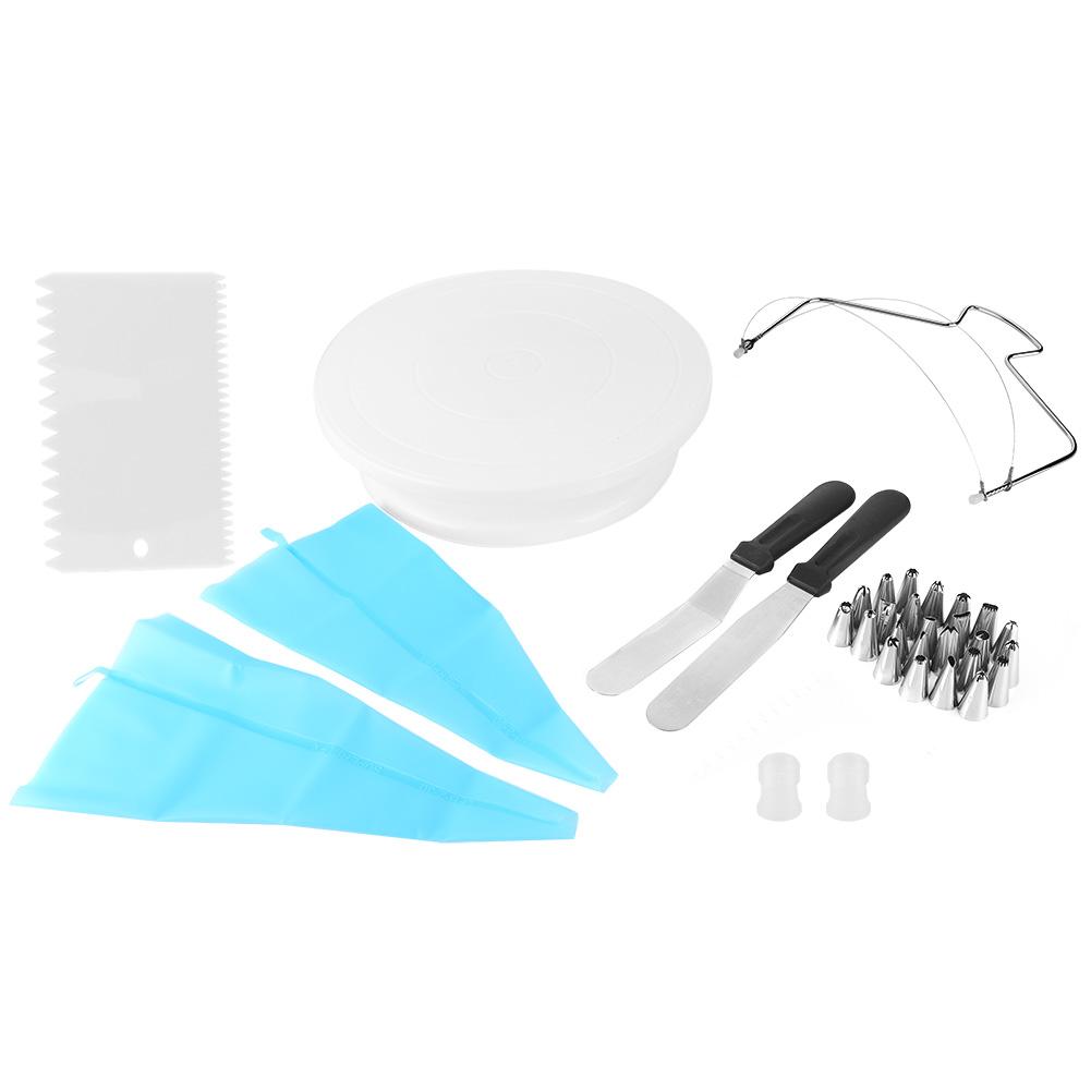 33Pcs Kitchen Cake Decorating Turntable Rotating Base with Scraper Pastry Nozzle Set Baking Tool