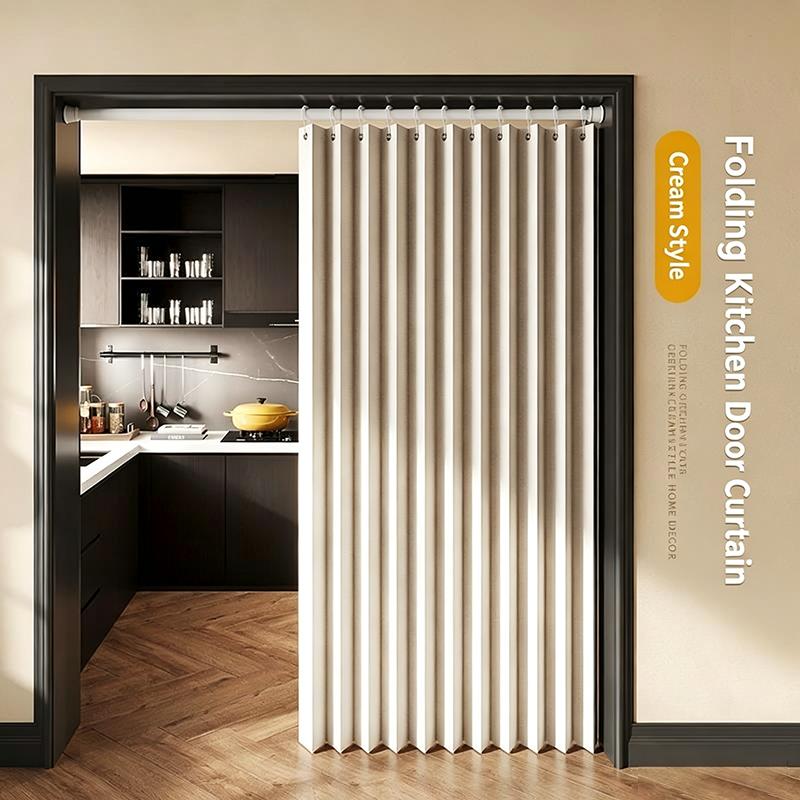 Stylish Elegant Folding Door Curtain No Punching Design Home Decor Privacy Better Space Partitioning For Kitchen Home Bedroom