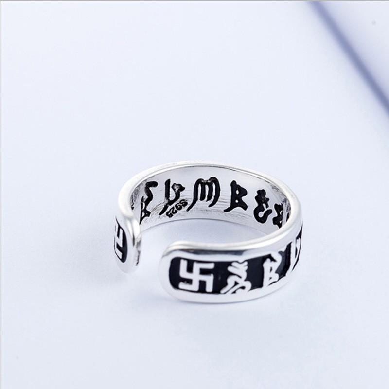 Adjustable Open Ring Men Women Engraved Om Mani Padme Hum Sanskrit Mantra Vintage Style Minimalist Finger