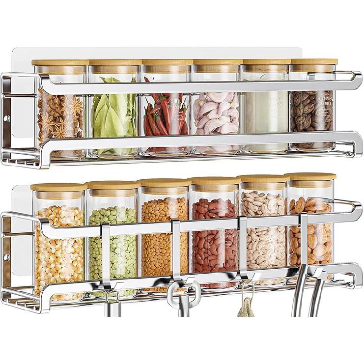 Spice Rack Wall Mounted 4 Pack,Space-Saving Spice Organizer for Spice Jars and Seasonings,Screw or Adhesive Hanging Spice Rack Organizer for Your