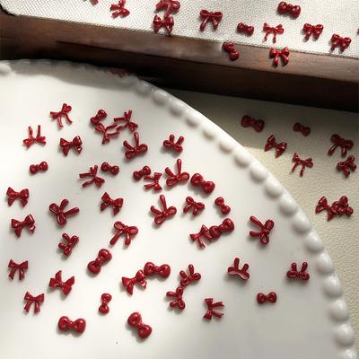 100PCS 3D Nail Art Red Bow Charms Supplies Kawaii Accessories Resin For Nails Decorastion Product Manicure Decor Materials Tool