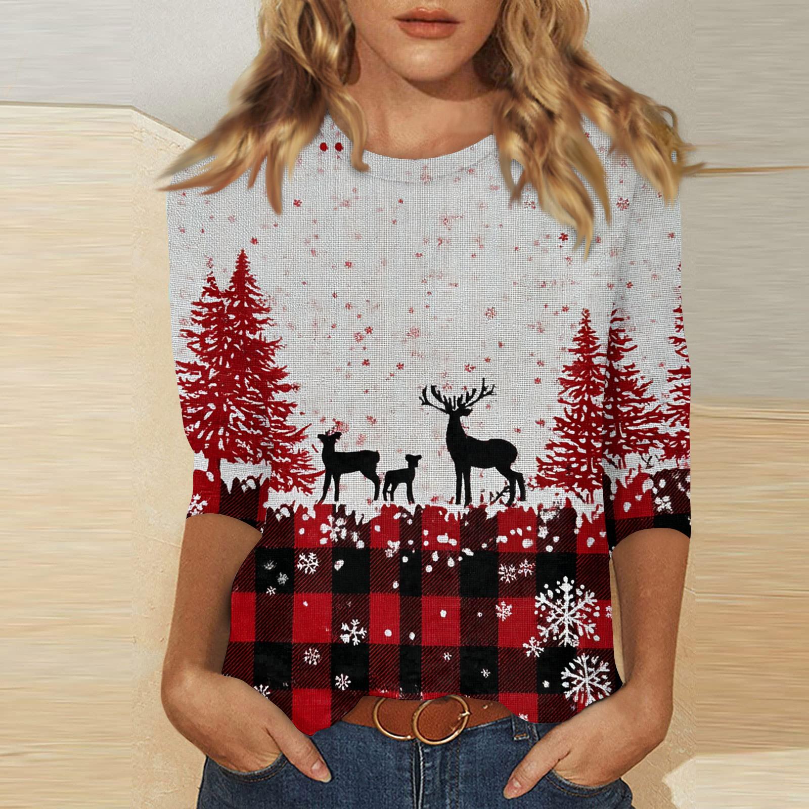 

Женский модный повседневный топ с рукавом три четверти и круглым вырезом с принтом XL винный