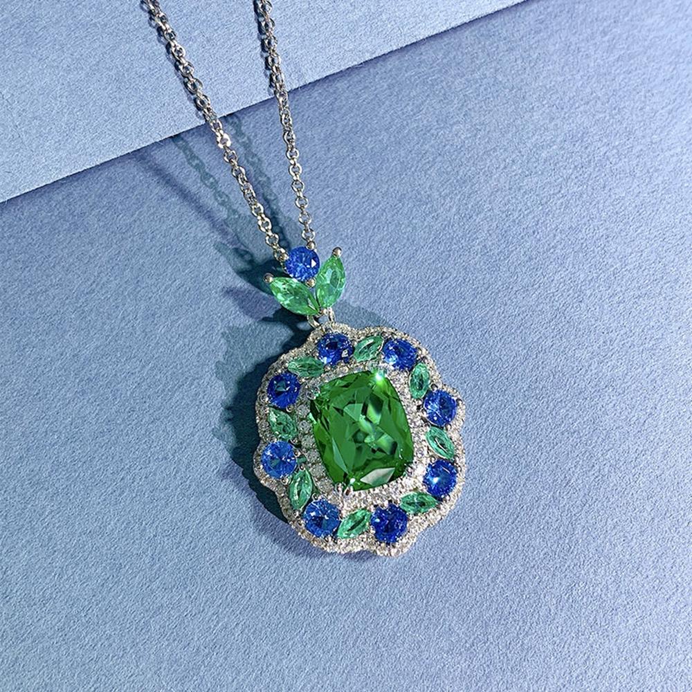 18k White Gold 9 *11mm Sapphire Courndum Necklaces For Women Engagement Gift 925 Sterling Silver Fine Jewelry