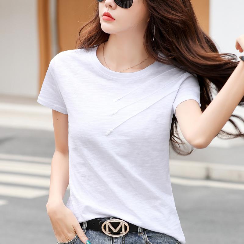 

Літня вільна футболка для схуднення з V-подібним вирізом 95, бавовняна футболка з короткими рукавами, жіночий топ, жіночі футболки M білий