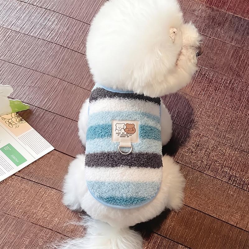 Dog fleece clothes autumn and winter rainbow candy striped than bear cat teddy small dog warm pet vest