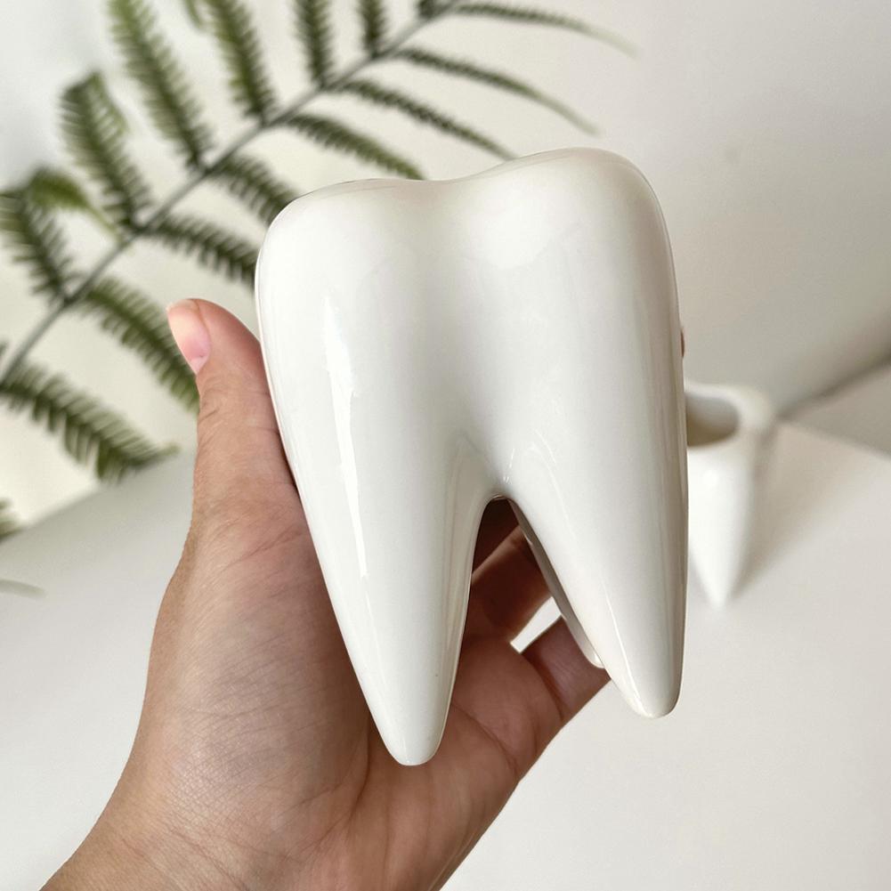 Funny Tooth Shape Ceramic Pen Holder Pencil Pot Storage Container Desk Pen Stand Succulent Pot Organizer Clinic Supplies