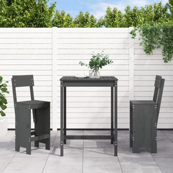VidaXL Ensemble de bar de jardin 3 pcs gris bois de pin massif, ensemble de pub, ensemble de bar de patio, ensemble de table 3157795