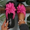 All-Season Floral Embellished Flip-Flops - 1pc Women'S Solid Color Slip-On Vacation Style - Fabric Upper, EVA Sole & Insole, Mid Heel