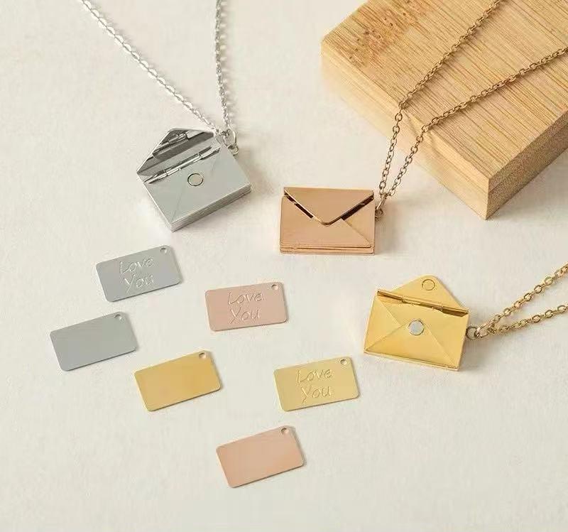 Love Letter Envelope Pendant Couple Necklace - European & American Style, Titanium Steel, Creative Design