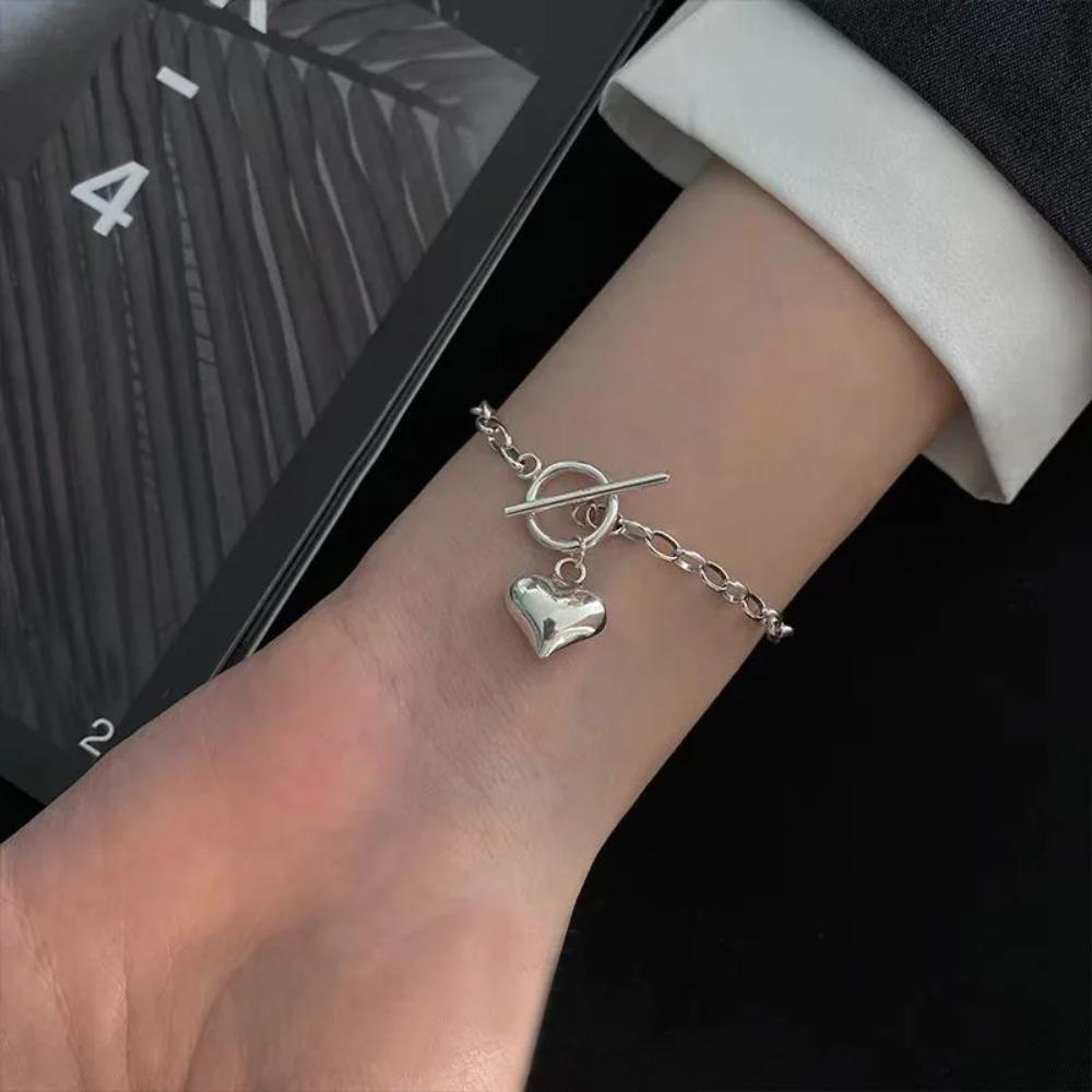 925 Silver Double Love Heart Hollow Beads Bracelet Adjustable Romantic Jewelry for Women Fashion Classic