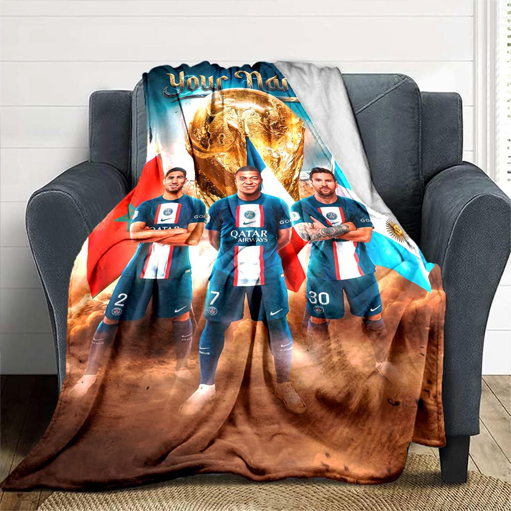 Mbappé Personalized Text Blanket Throw Customizable Blanket Warmthful Decor Versatile for Couch Chair Living Room Home Decor Four Seasons Multipurpose