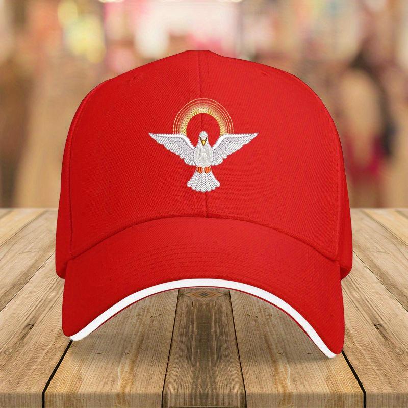 Holy Spirit Dove Baseball Cap Embroidered Red Polyester Adjustable Casual Summer Hat for Adults One Size