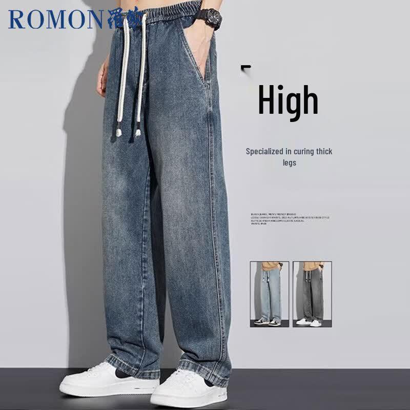 ROMON Men s Summer Straight Fit Elastic Waist Jeans 3XL
