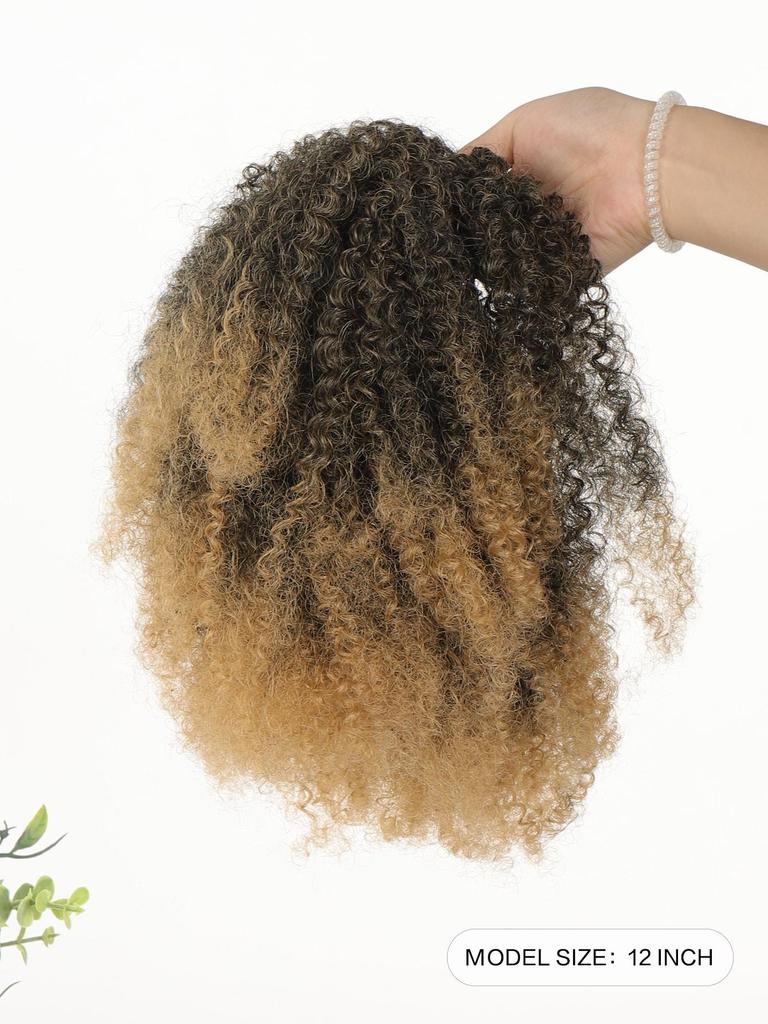 Synthetic Wig 12-inch Short Ponytail Afro Puff Kinky Curly Drawstring Ponytail Clip In Hair Extensions Natural Hairpiece Pony Tail For Women
