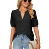 Summer Women's T-shirt Casual V-neck Solid Color Hollowed Out Bubble Sleeve Loose T-shirt Tops Female