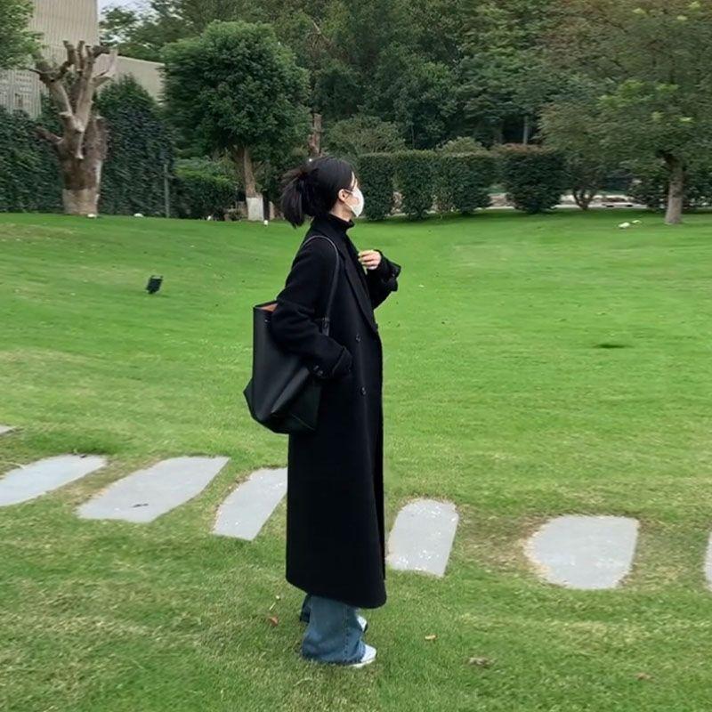 

Gray Woolen Coat Outerwear Women s Fall and Winter Fancy 2025 New Arrival Small Mid Length Long Length Thick Loose Woolen Black L