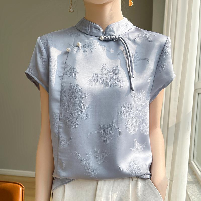 

Женская футболка с короткими рукавами, новая летняя, из смеси шелка тутового шелкопряда, 50% шелка, 50% полиэстера, дышащий тонкий топ, повседневный M синий