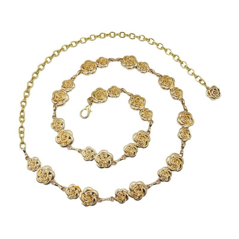 Small Fragrance Style Rose Decor Metal Waist Chain For Women Summer Fashion Jewelry
