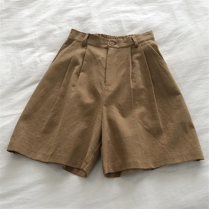 

Breathable Cotton Linen Shorts Japanese Retro High Waist Wide Leg Bermuda Shorts Suit Casual Summer Woman Loose 5XL кавовий