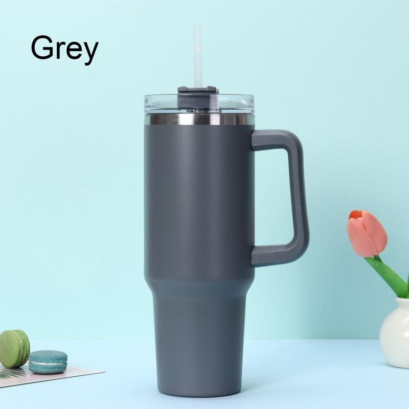 Simple Solid Color Large Capacity Double-layer Vacuum Stainless Steel Thermos Cup with Straw Coffee Cup Outdoor Car Water Cup