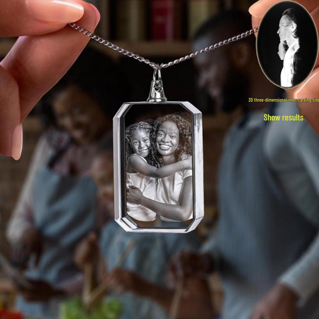 Custom 3D Laser Engraved Crystal Pendant: Portrait & Pet Design Gift