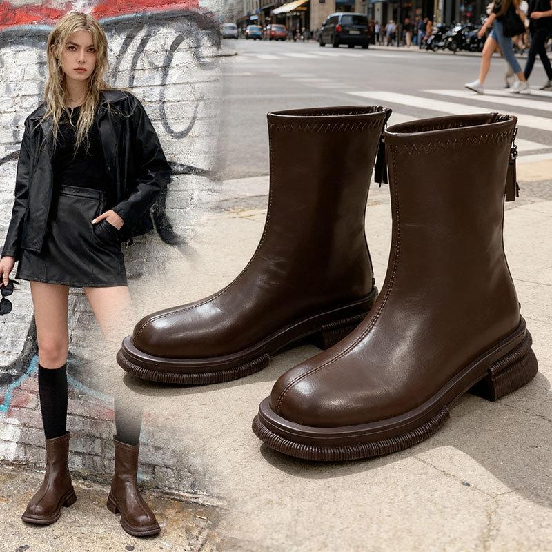 British Style Small Short Boots Martin Boots Women's Shoes 2025 New Popular Autumn and Winter Velvet Thick-soled Fried Street Thin Boots