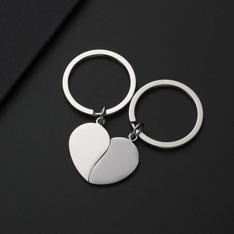 Stainless Steel Heart-Shaped Laser UV Color Printed Couple Keychain Heart Puzzle + Keyring (Pair Price)