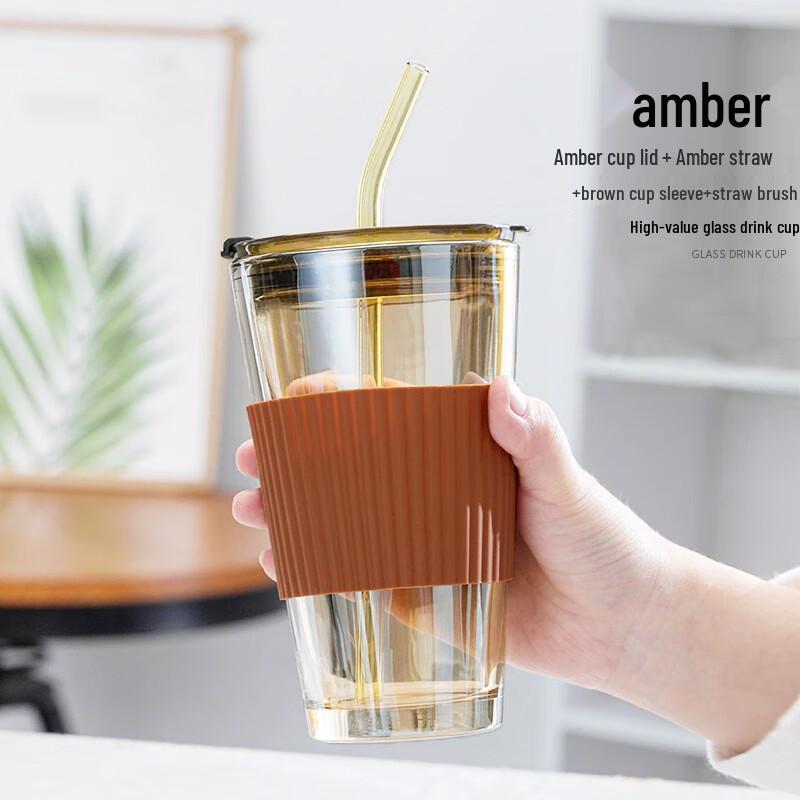 Portable Glass Coffee Cup with Lid and Straw