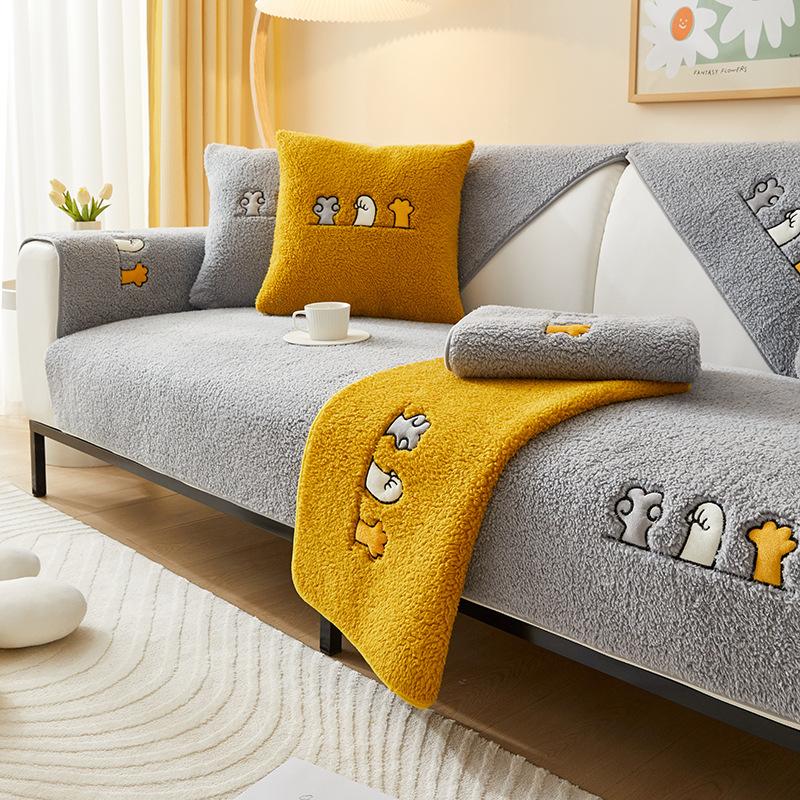 New Internet Celebrity Sofa Cushion Winter Plush Thickened Seat Cushion Non-Slip Light Luxury Leather Sofa Cover Cloth Towel