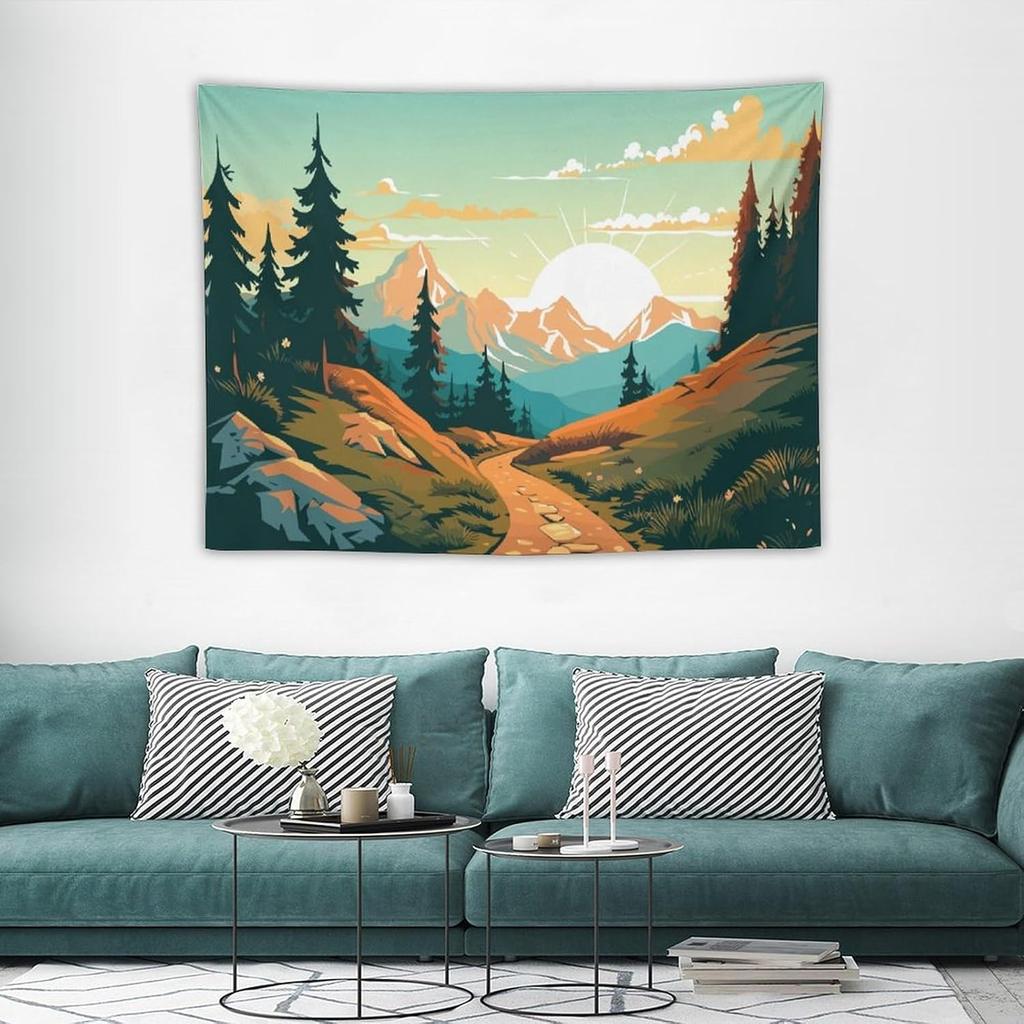 Japanese Tapestry Cherry Blossom Crane Sea Wave Fuji Mountain Red Sun Pattern Printed Wall Tapestry Painting Wall Hanging for