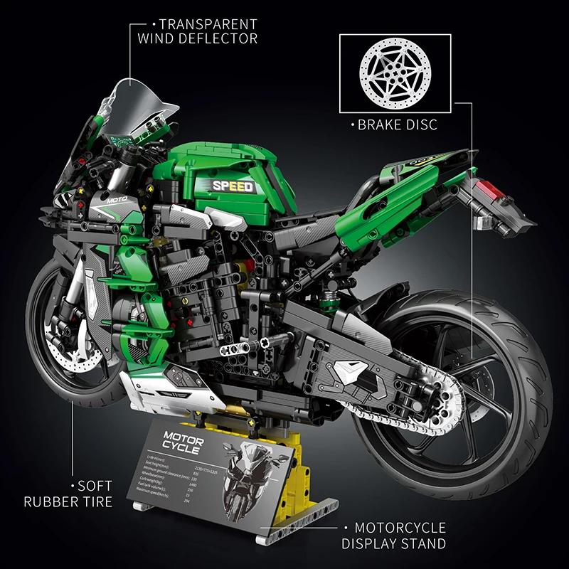 Non-Toxic 2088Pcs H2 Sx Motorcycle Building Blocks City Racing Motor Bike Model Bricks Desktop Decoration Display Children'S Diy Toy Gifts