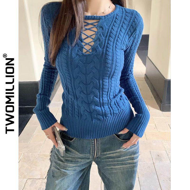 Spicy Girl Slim Fit Hollow Knit Sweater - Long-Sleeved Autumn/Winter Layer for Women