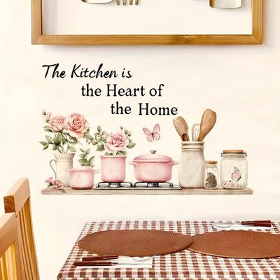 Warm Pink Kitchen Floral Tableware Wall Stickers Creative Kitchen Wall Decoration Stickers