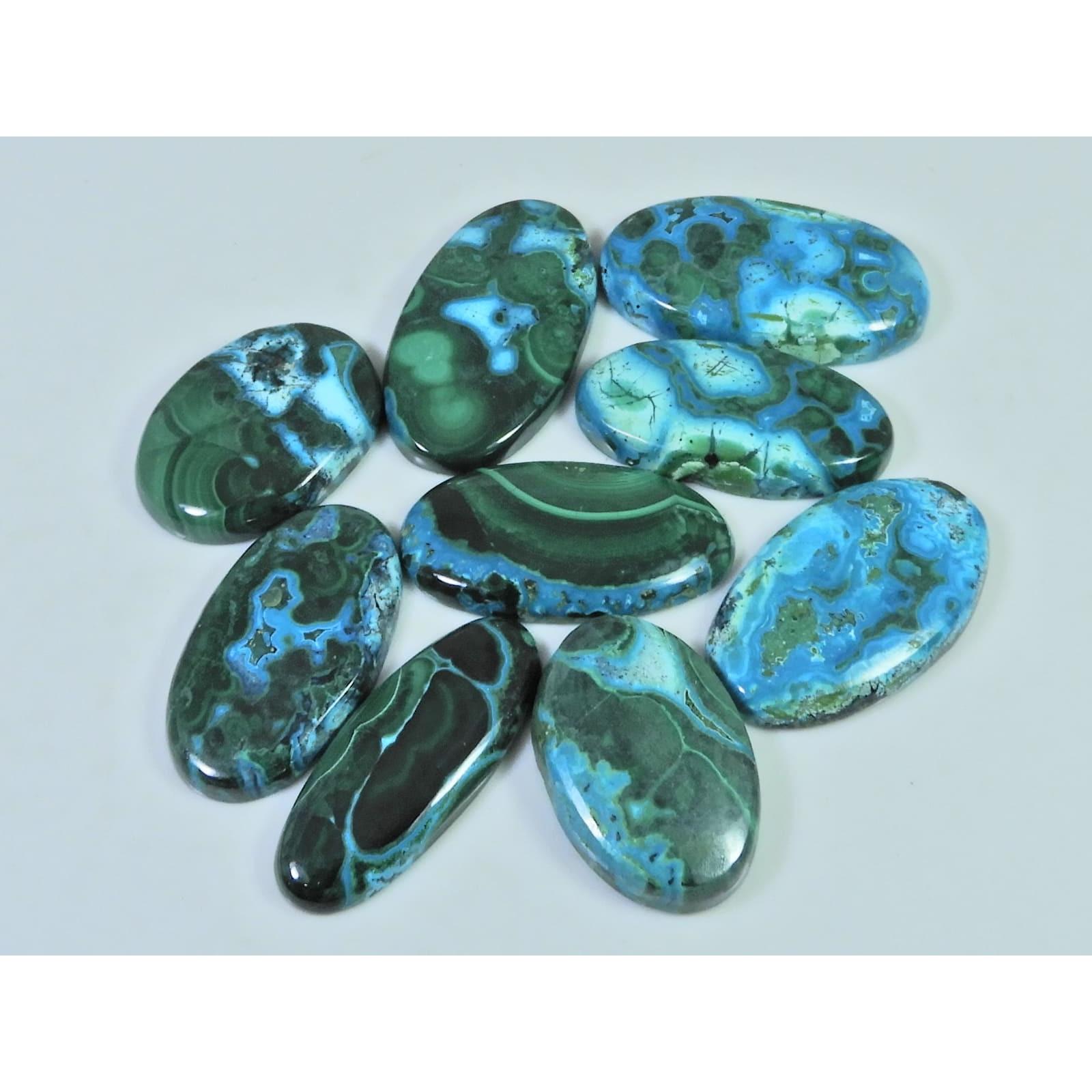 190Cts. Natural Malachite Chrysocolla Cabochon Oval Loose Gemstone 09Pcs Lot C-2465