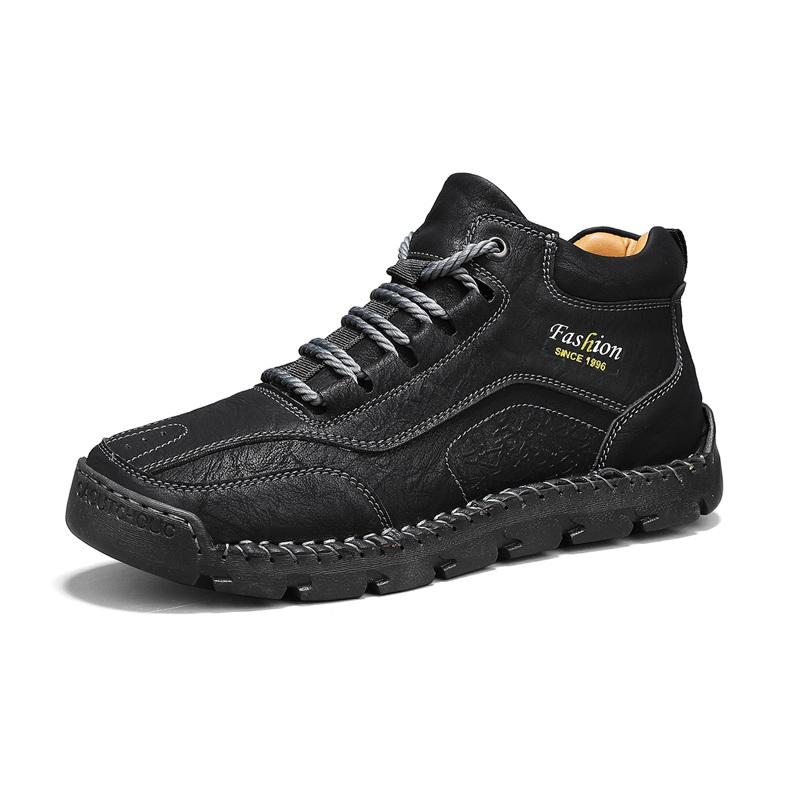 Men's High-top Casual Sneakers Handmade Leather Shoes Plus Size 39-48 Spring & Autumn