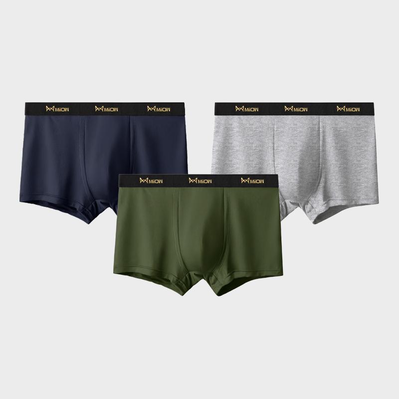 MiiOW 3Pcs Men's Underwear Boxer Shorts Youth Cotton Men's Boxing Shorts, Breathable Underwear