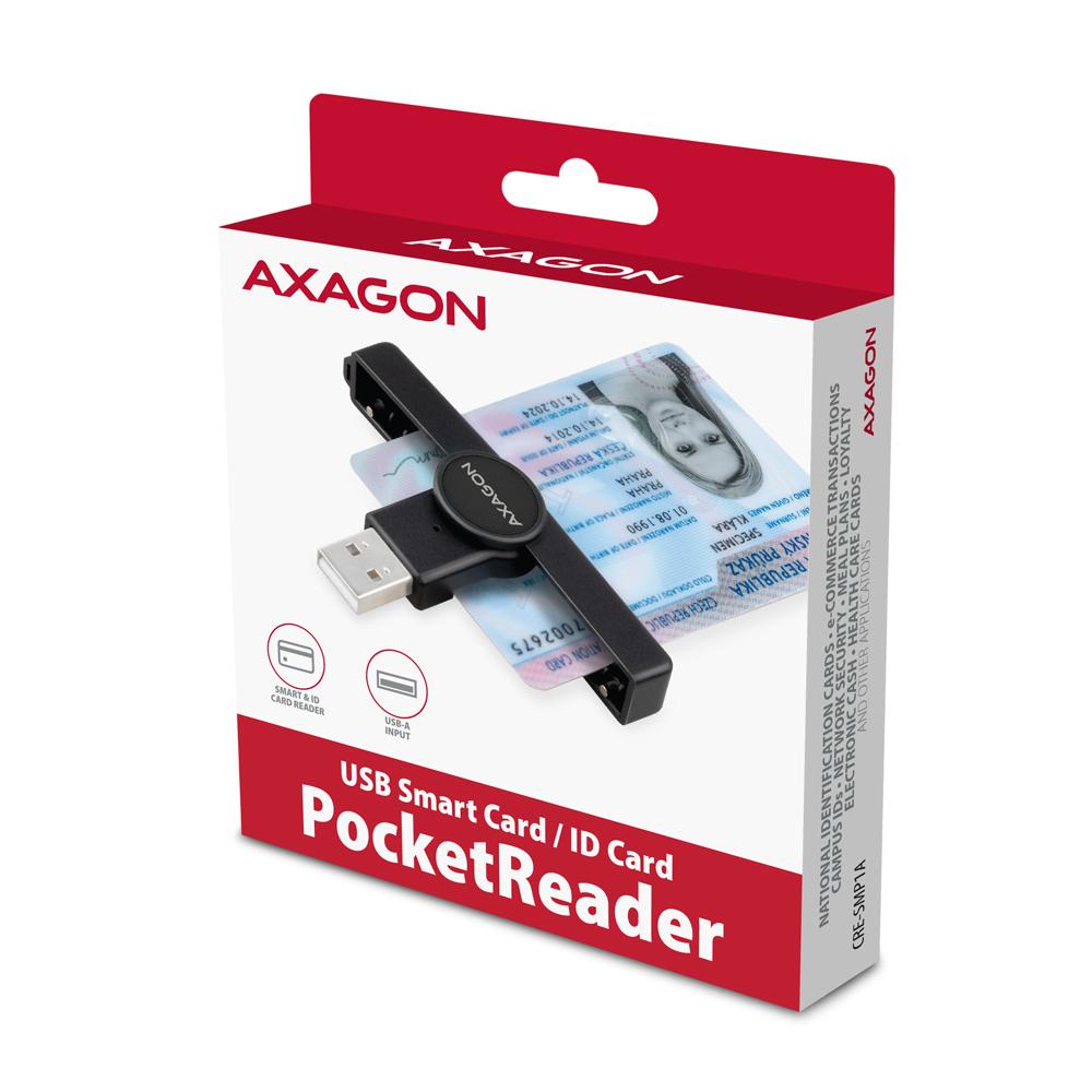 AXAGON Foldable Pocket USB-A Contact Smart/ID Card Reader | CRE-SMPA
