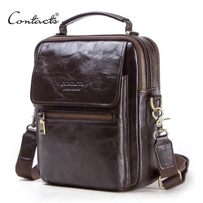 CONTACT'S Genuine Leather Messenger Bag For Men Male Crossbody Bags