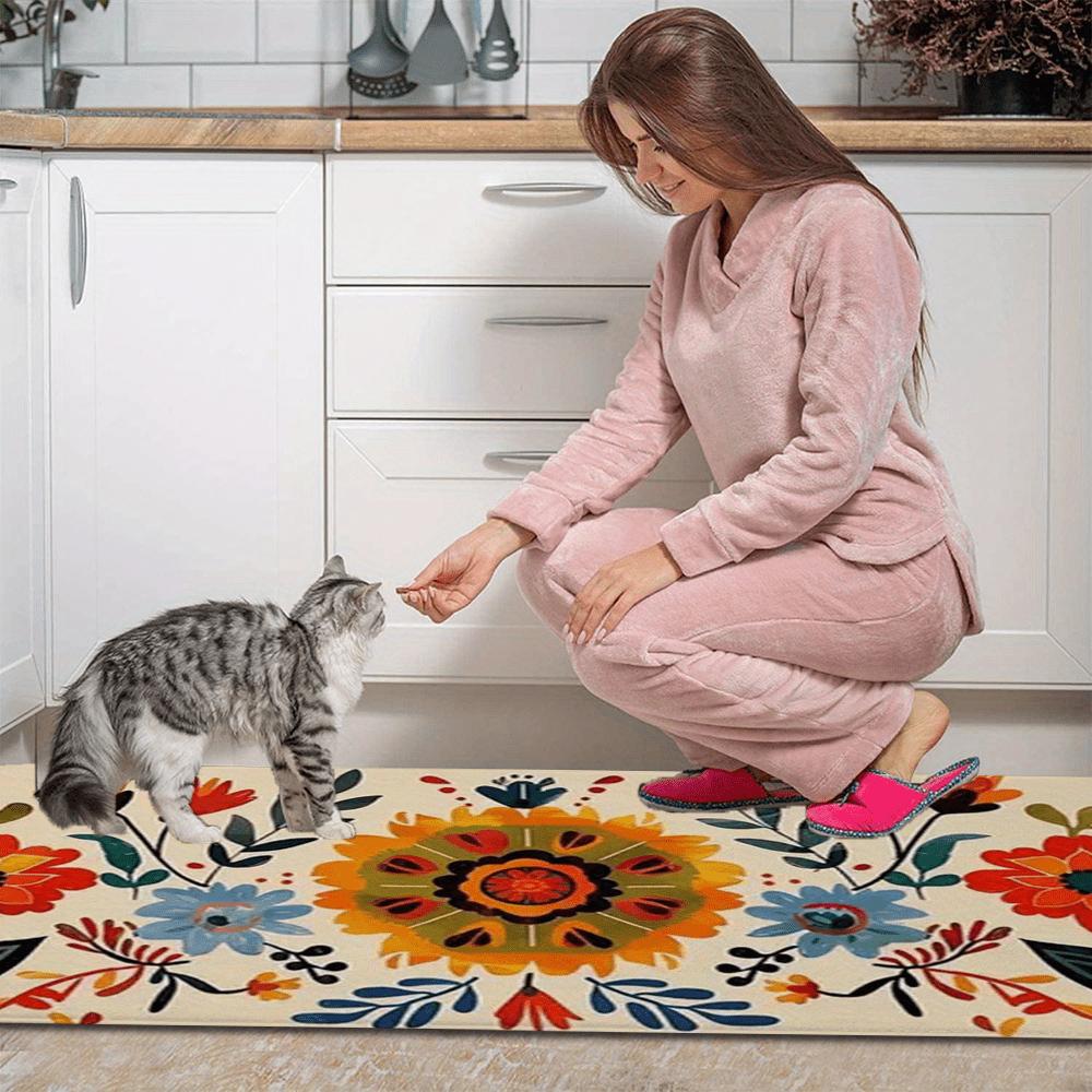 1 Pezzo Tappeti da Cucina Antifatica, Stampa Floreale Rossa Impermeabile Antiscivolo Spesso Ammortizzato Tappetino da Cucina Resistente Tappetino Ergonomico per Stare in Piedi per Cucina