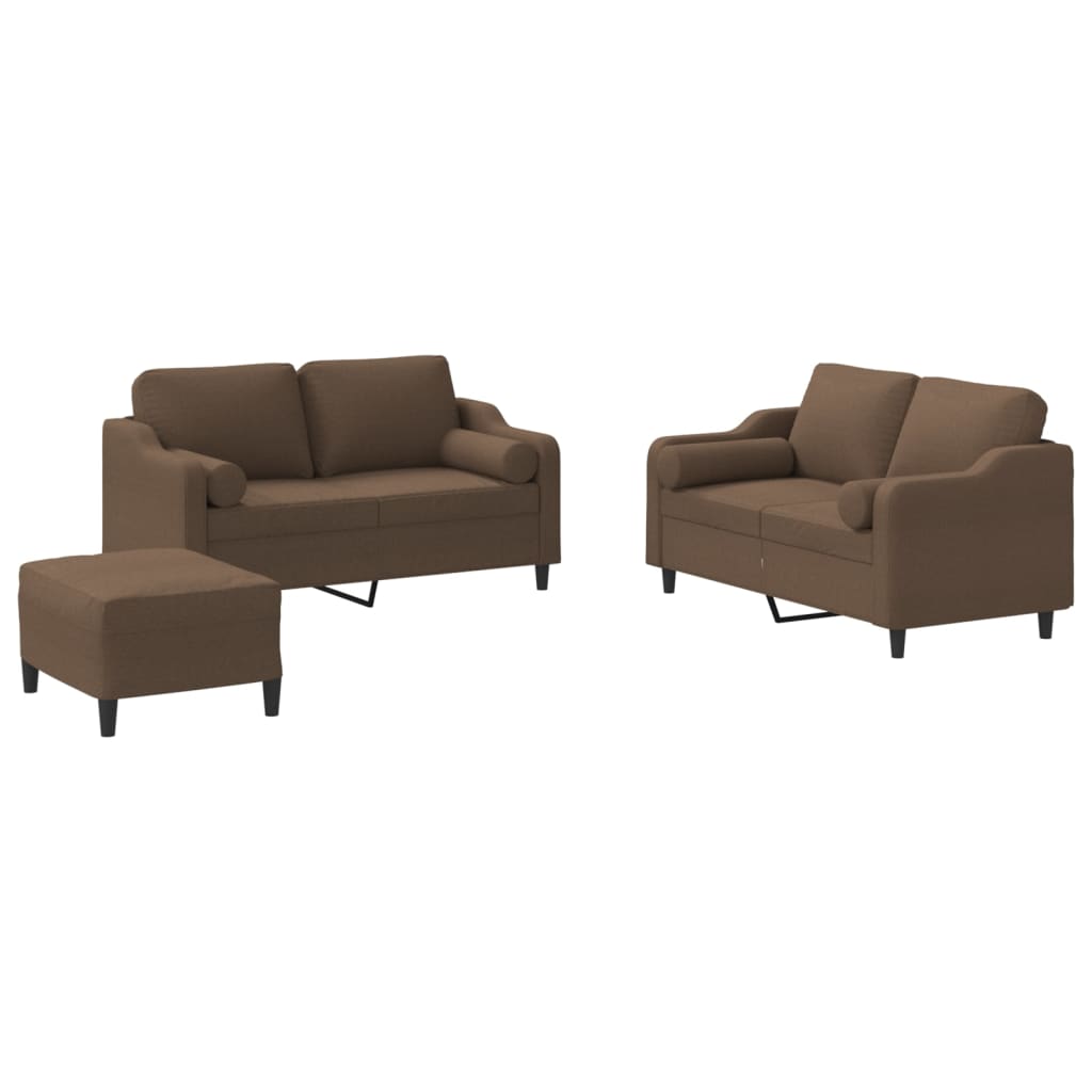 3 Piece Sofa Set with Cushions Brown Fabric