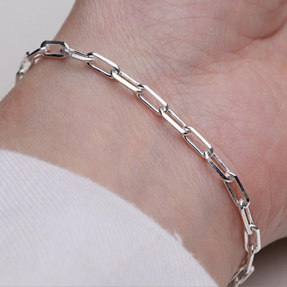 [As Little] Full Silver Slim Cutting Clip Chain Bracelet_Unplated
