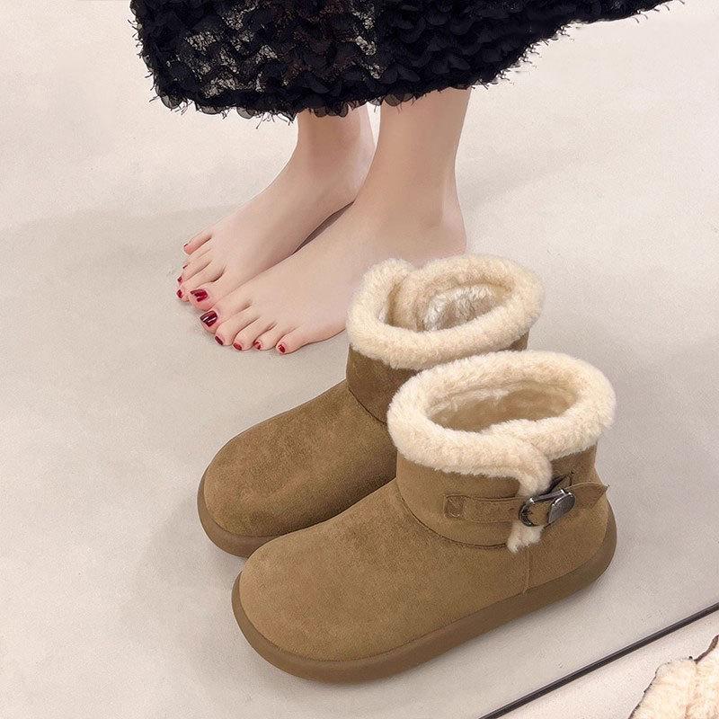 Retro Velvet Warm Snow Boots Women's New Autumn and Winter Real Fur Integrated Cotton Boots Platform Cotton Shoes