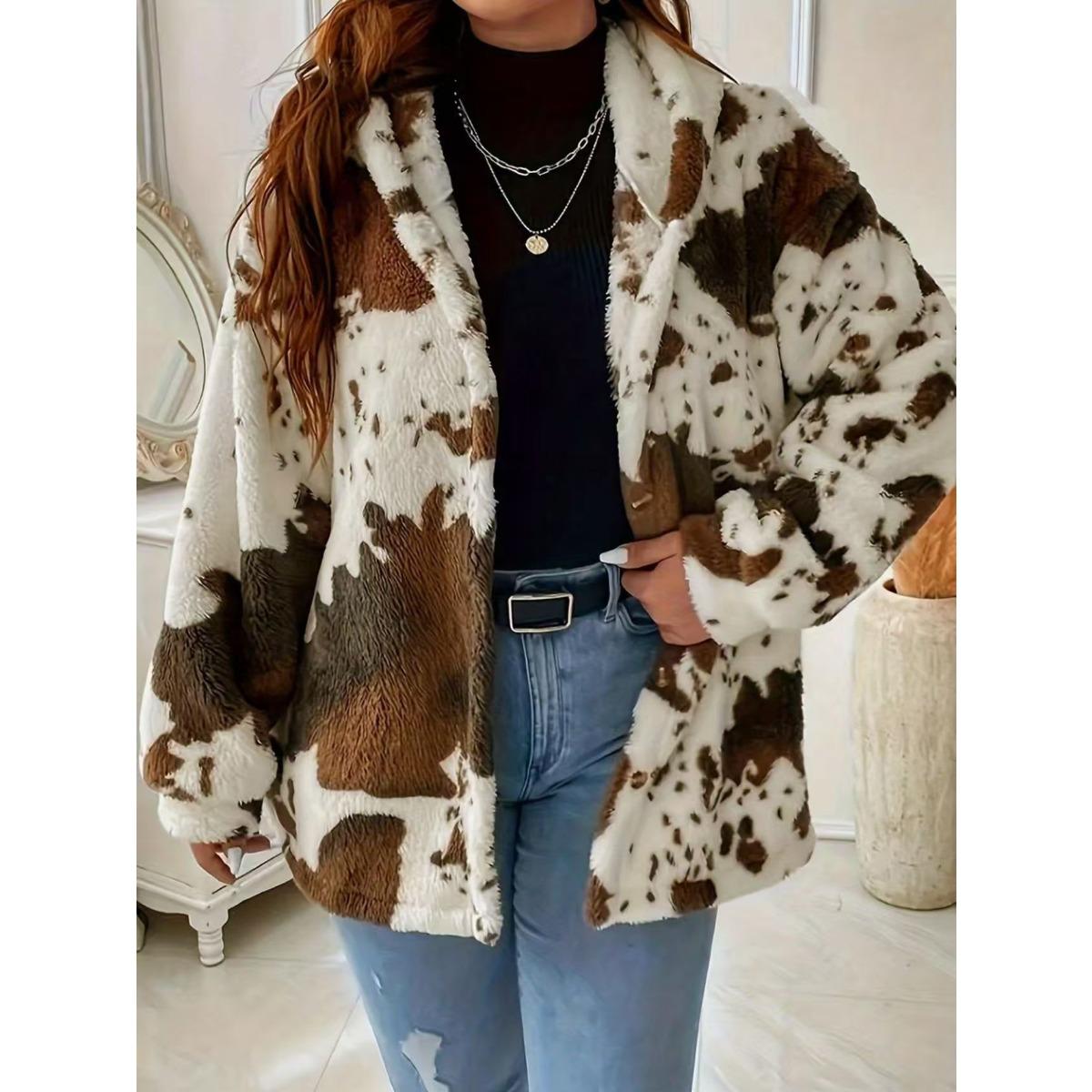 

2025 Осень Зима Новая Женская Мода Принтованная Флисовая Куртка с Капюшоном Пальто для Amazon Европа США XXL