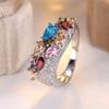 Charm Female Rainbow Zircon Stone Silver Color Wedding Promise Love Engagement Rings For Women