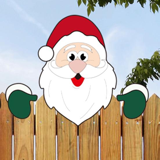 Christmas Fence Ornaments Wooden Peeking Santa Yard Decor Weatherproof Indoor Outdoor Decoration for Lawn Garden Fence