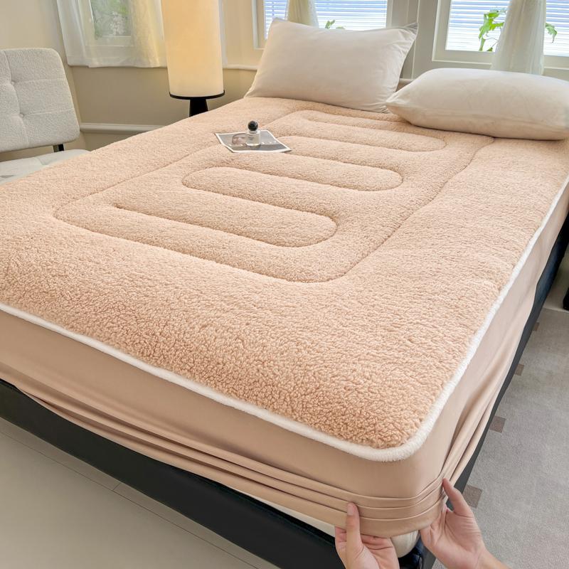 Thickened Imitation Lambswool Winter Fitted Sheet Solid Color Warm Plush Bed Sheets Queen Size Single Double Mattress Protector