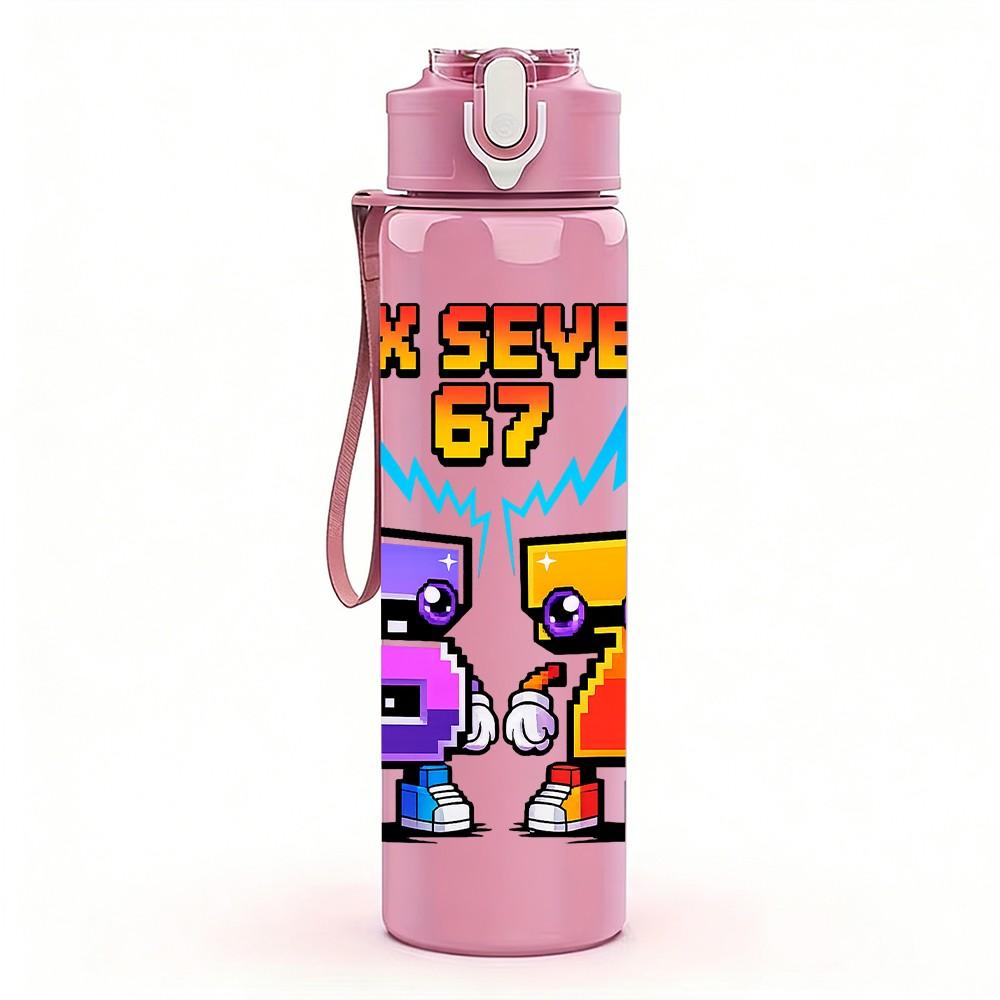 1PC Six Seven Bold Number Graffiti Print 750ml Color Plastic Sports Water Bottle Leakproof Flip Straw Lid Suitable for Sports Office Home Use