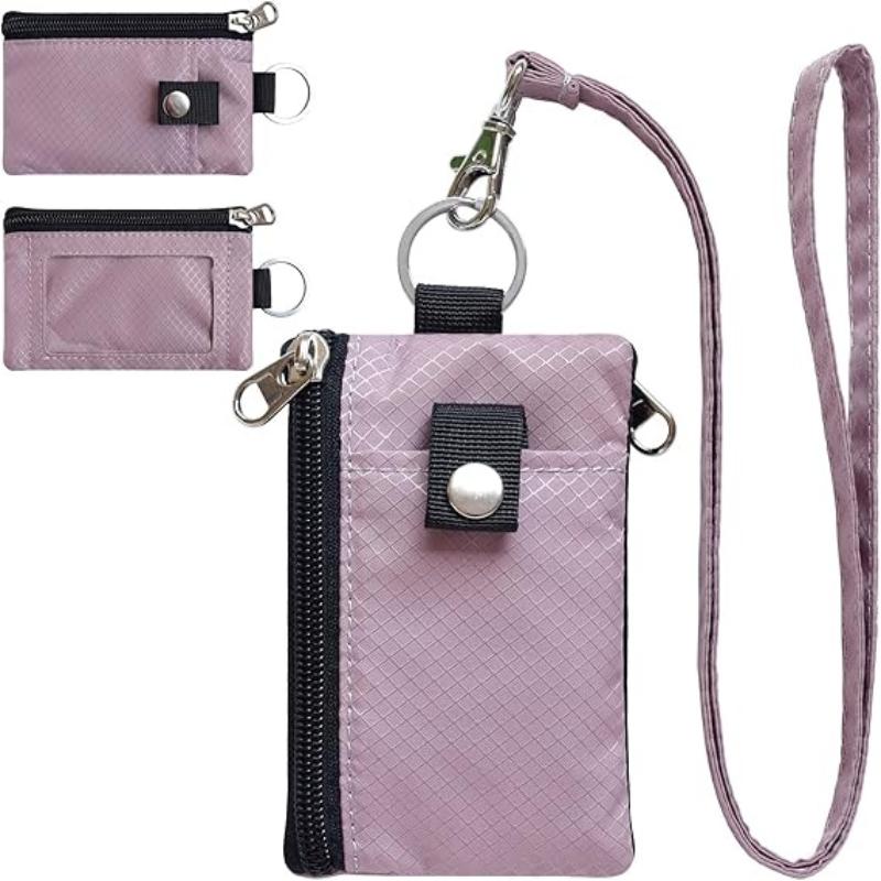 Badge Holder With Id Window Small Wallet Waterproof Anti-Theft Travel Keychain Wallet Men Women Slim Zip Card Lanyard Wallet