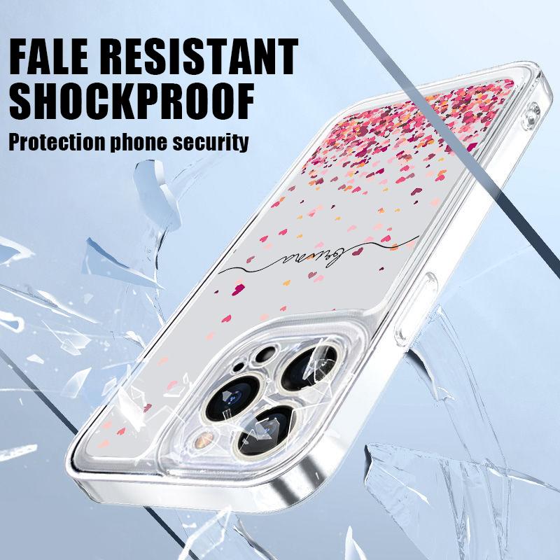 For iPhone 16 Pro 15 14 Plus 13 12 Mini 11 Pro Max Xs Xr 8 7 Shockproof Love Hearts Pattern Silicone Soft Slim Transparent Lens Protection Case Cover