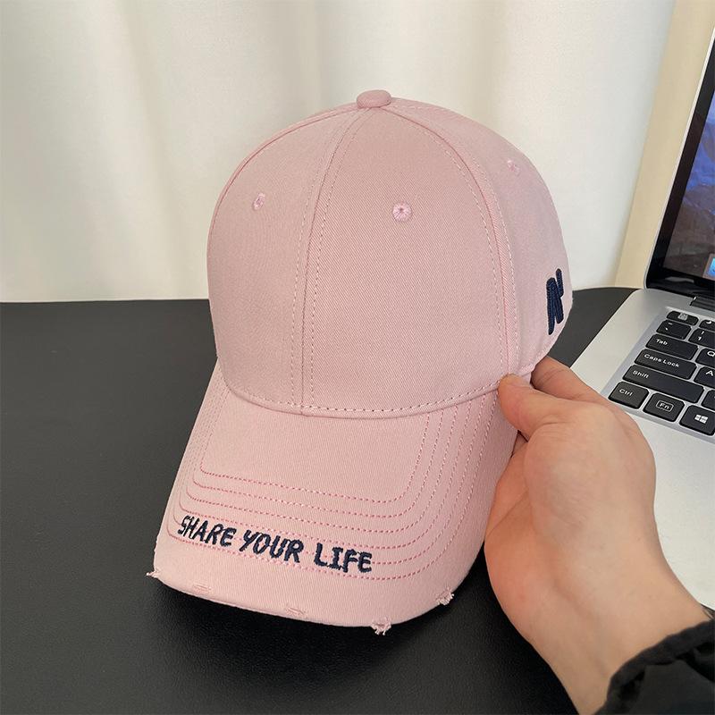 

Hard top side letter hole baseball cap men s and women s summer versatile big head circumference sun hat showing face small cap Semi Hardtop